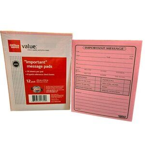 Office Depot Pink "Important" Message Pads 12-Pack + 7 Extra Pads 50 Sheets Each